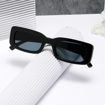 Men's Black Square Sunglasses Small Rectangle Male Retro Sunglasses Black Lens Driving Fishing Oculos UV400 1