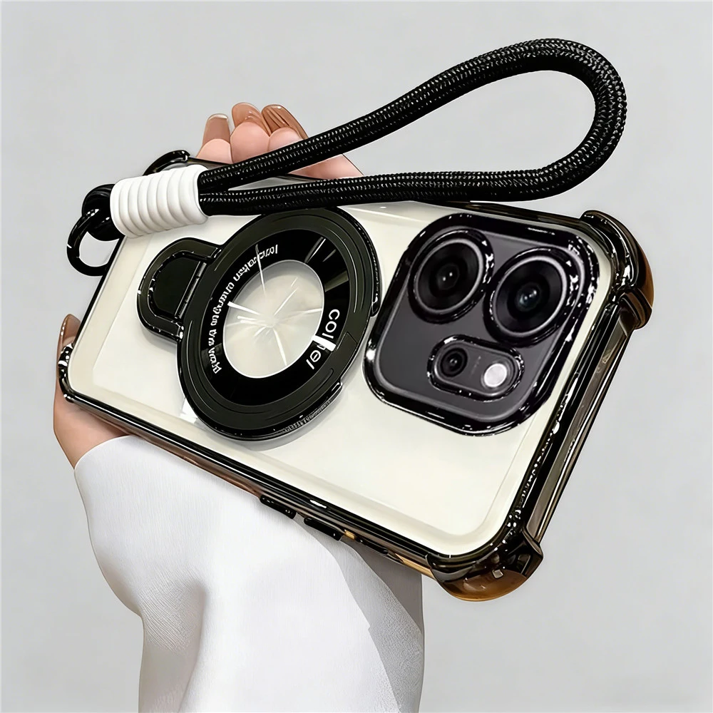 Transparent Shockproof Soft Phone Case with Rope Lanyard and Stand Feature