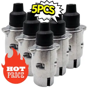 5PCS 7 Pin Aluminium Alloy Plug Trailer Truck Towing Electrics 12V Connector EU Plug Waterproof Plugs Socket Adapter Protect 1