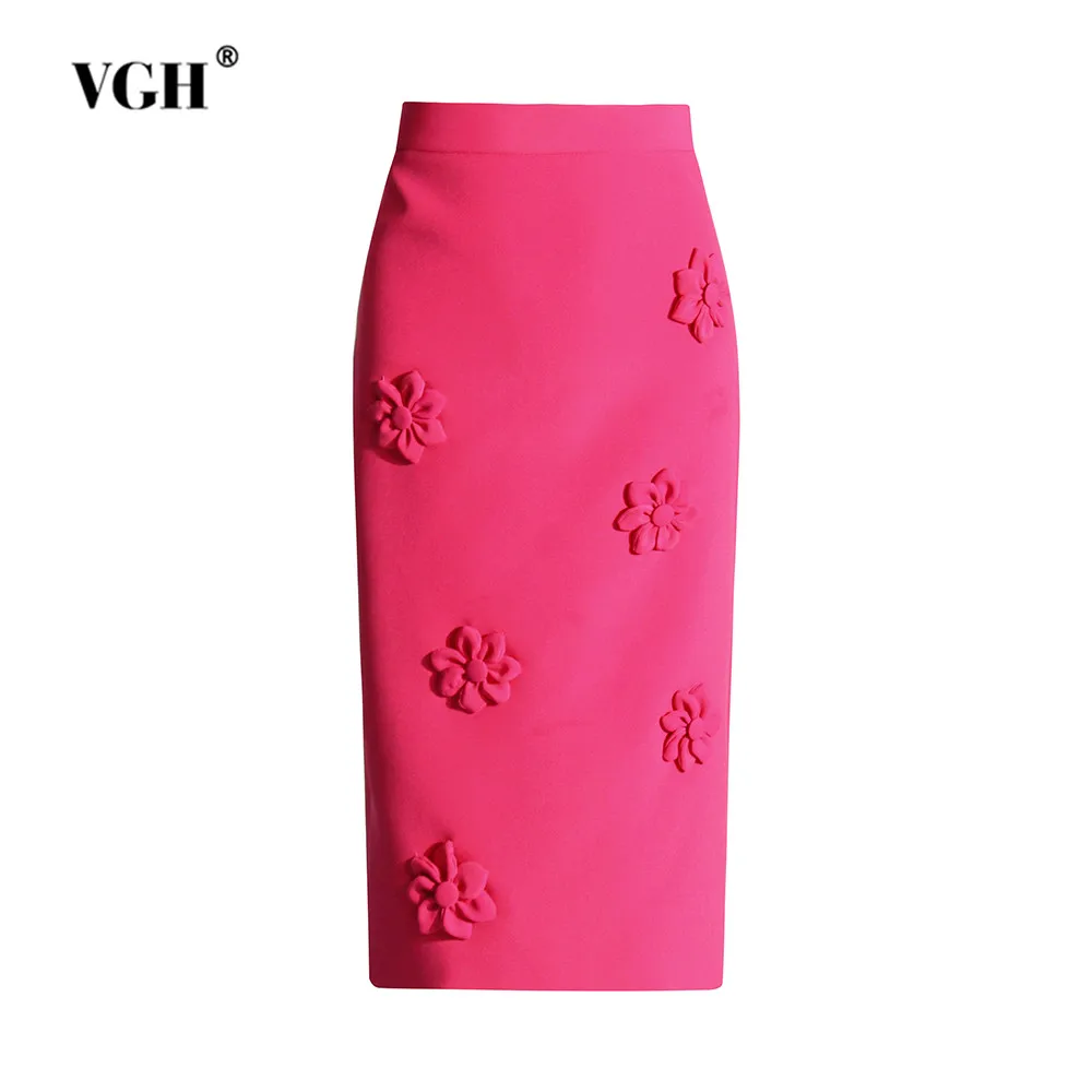 

VGH Solid Patchwork Appliques Slimming Skirt For Women High Waist Bodycon Spliced Zipper Temperament Dresses Female Fashion New