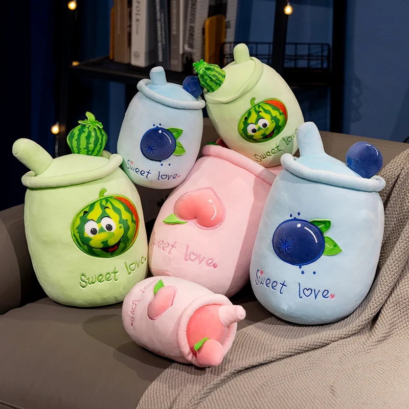 Fruit Bubble Tea Plush Toy Boba Plush Milk Plush Cup Shaped Pillow Real Life Food Stuffed Soft Peach Cushion Kid Birthday Gift