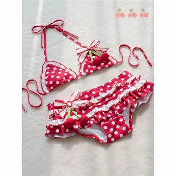 2026 Swimwear Beach Style Bikinis Beachwear Bathing Suit Sexy Lace-up Splicing Vintage Y2k Bikini Sets Holidays Swimsuit Women