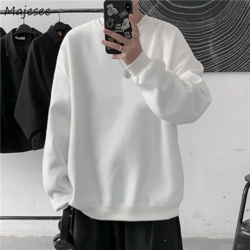 

Sweatshirts Men Ins Fashion Clothing Solid Simply All-match BF College Baggy Warm Popular Hip Hop O-neck Teens Daily High Street