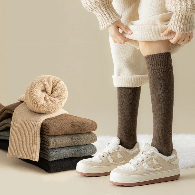 

Гольфы Женские до колен из 2023 хлопка в стиле преппи махровые толстые зимние носки для женщин новые противоскользящие модные чулки теплые эластичные