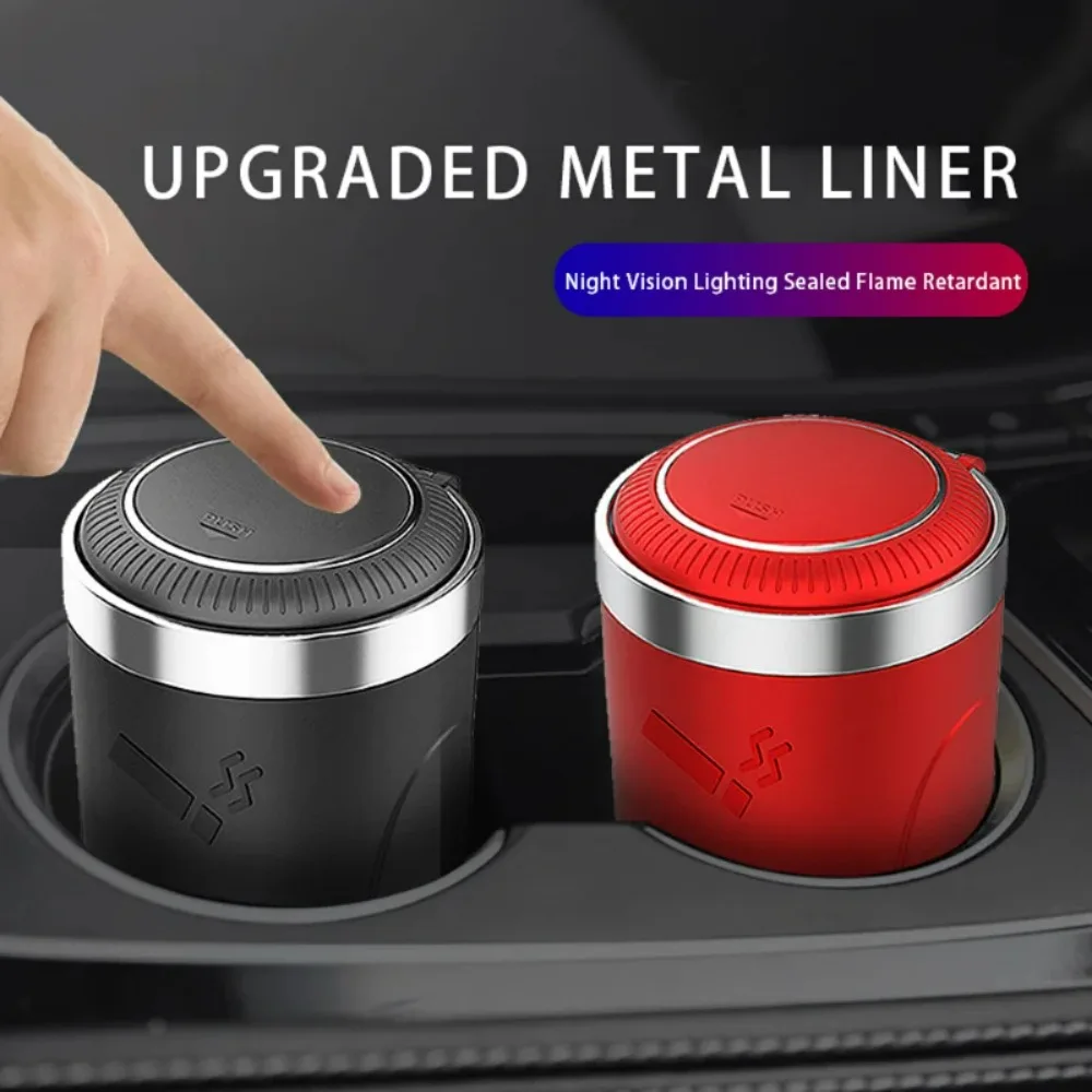 

Car Ashtray Cup with Lid LED Light Portable Removable Holder Interior Trim