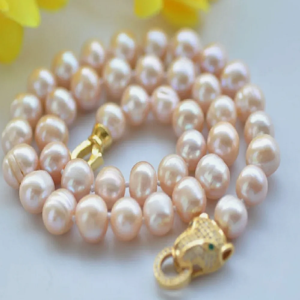 

Amazing natural 18ft AAA Japan Akoya 9-10mm pink pearl necklace 925s 18inch--30inch