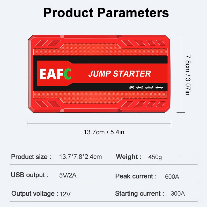 Car Jump Starter Jump Starter Car Battery Charger Portable Battery Charger 600A Portable Auto Battery Booster Charger 12V Car Emergency Booster Power Bank Starter Starting Device