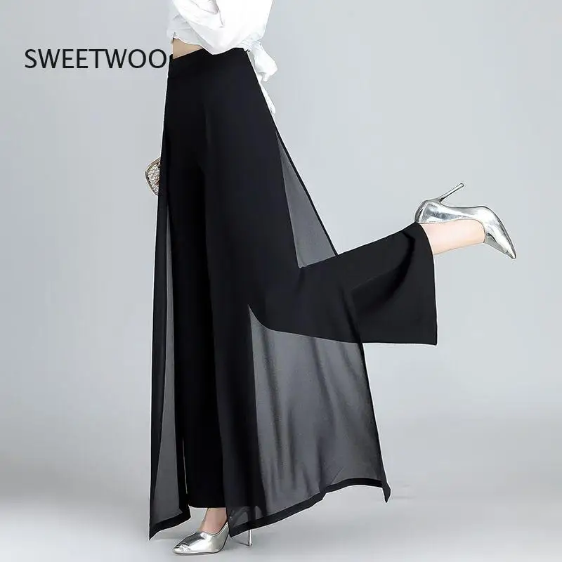 Chiffon Wide Leg Pants High Waist Casual Black Elegant Trousers Women Korean Fashion Clothing 2022 New Baggy Pantalon Femme Tide
