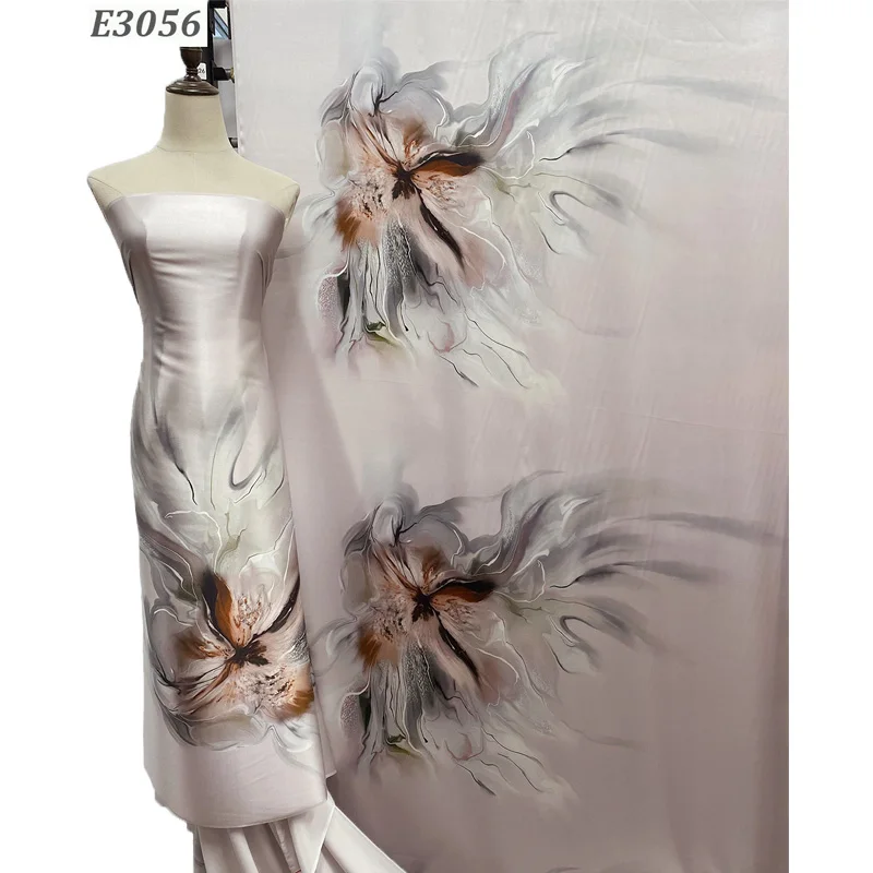 Sewing Fabric HYSK mulbery silk satin fabric women large charmeuse silk print vintage abstract floral charmeuse chinese style Cheongsam E3056 sewing fabric