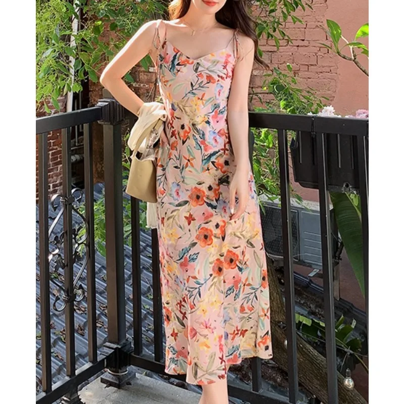 

2024 Popular Slip Dress Floral Elegant Fashion Casual Ladies Dress Holiday Chic Summer Female Outing Long Womens Dresses