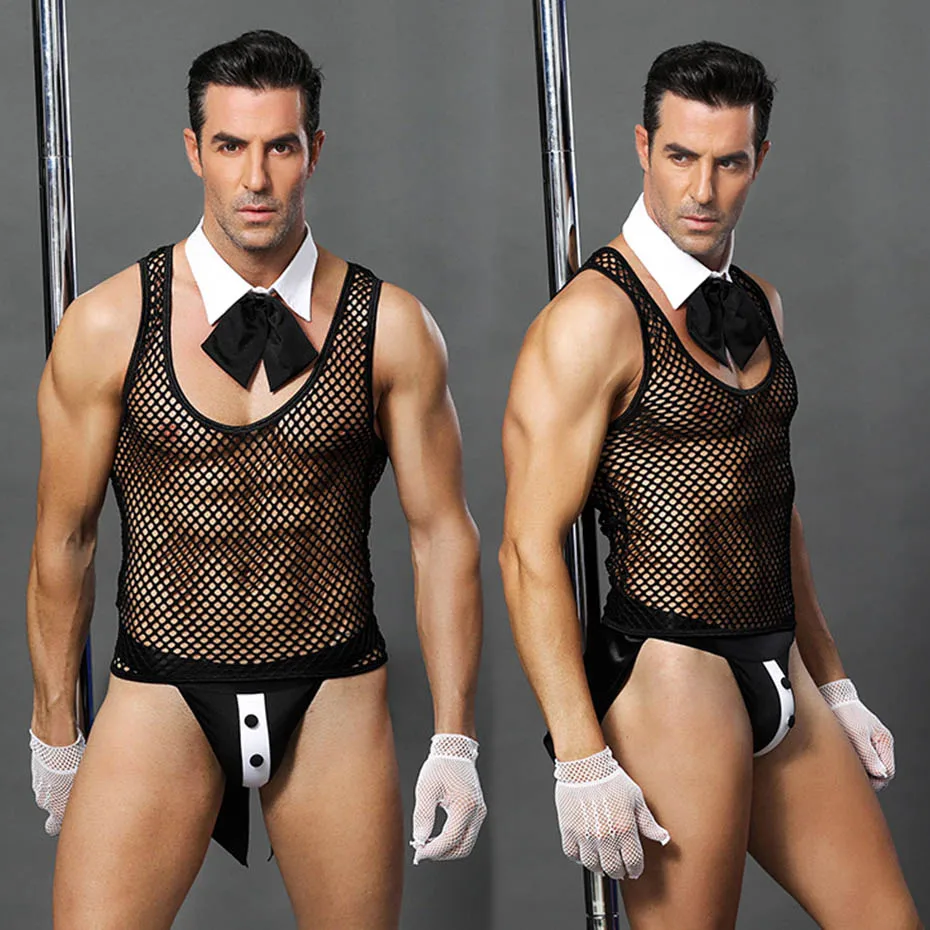 JSY Waiter Uniform Cosplay Lingerie Men's Underwear Set Erotic Costumes Role Play Outfits