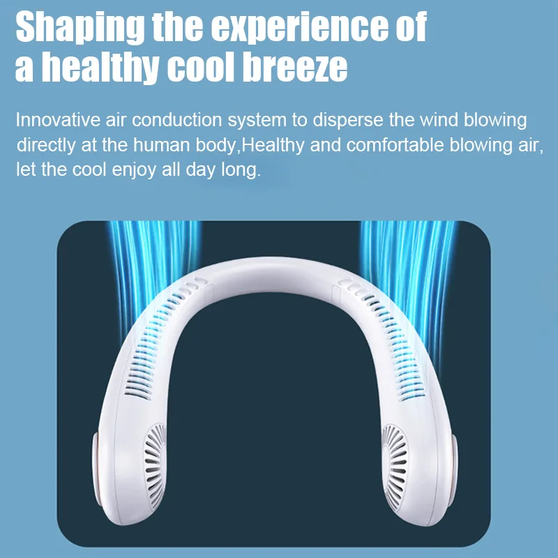 Description Picture 6 of itemHanging Neck Bladeless Fan Portable Lazy Neck Fan Usb Charging Air Cooler Student Sports Office Digital Display Power ventilador