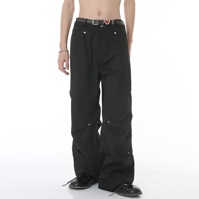 

SYUHGFA 2024 Summer New Men's Fashion Pleated Cargo Pants Korean Style Loose Wide Leg Trousers Hiphop Male Casual Fold Overalls