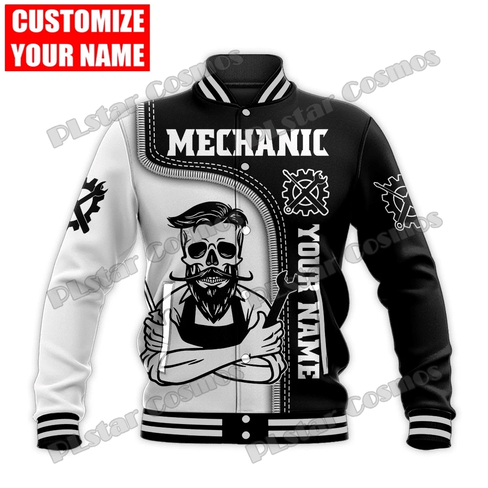 Personalized Name Mechanic Pattern 3D Printed Fashion Mens Baseball Varsity Jacket Unisex Casual Winter Baseball Jacket BQF03