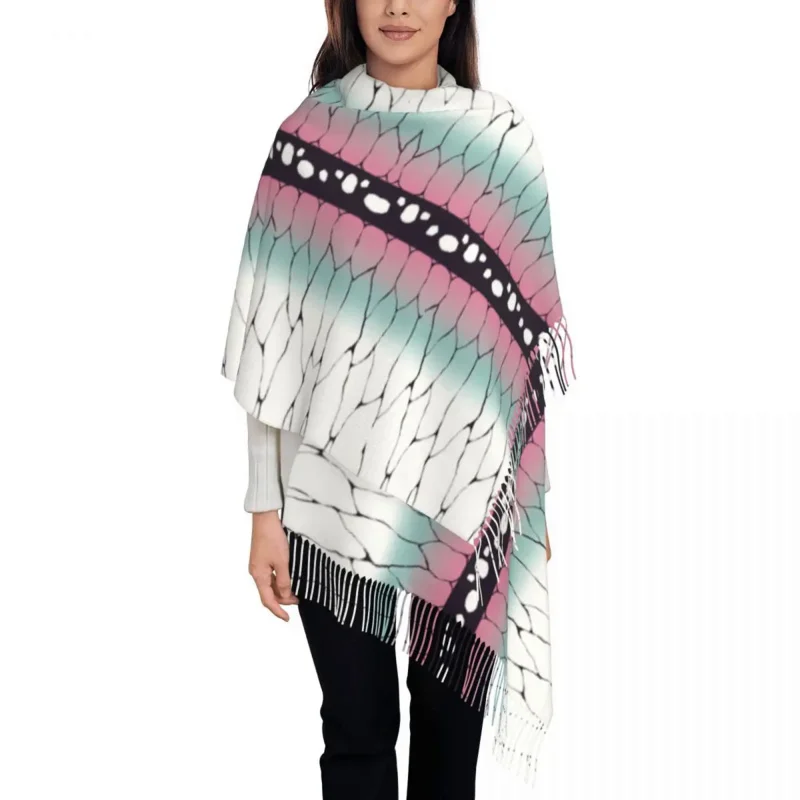 

Female Large Shinobu Kimono Demon Slayer Scarves Women Winter Soft Warm Tassel Shawl Wraps Kimetsu No Yaiba Anime Manga Scarf