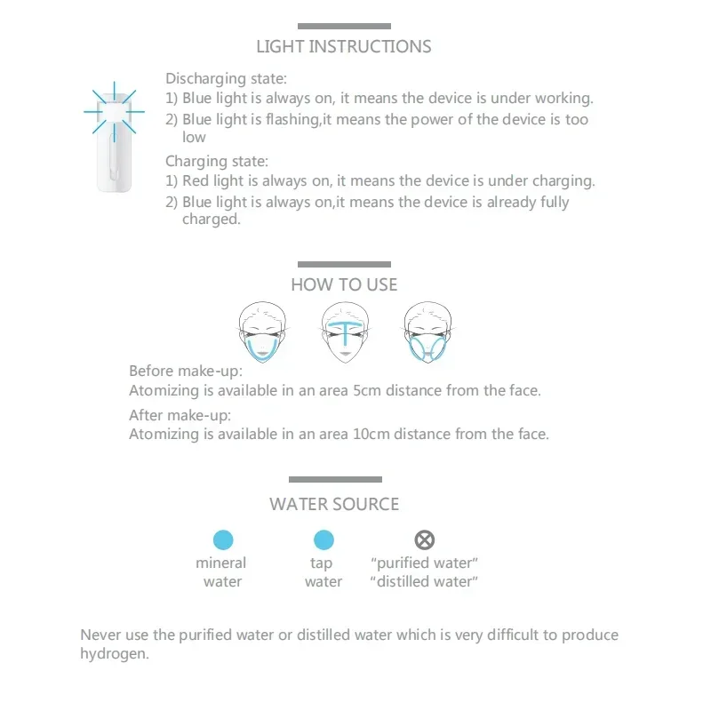 Description Picture 5 of item800ppb Portable Hydrogen Rich Water Mister Super Anti-oxidant ORP Face Sprayer Nano Dissolved Molecular Hydrogen H2 Mister