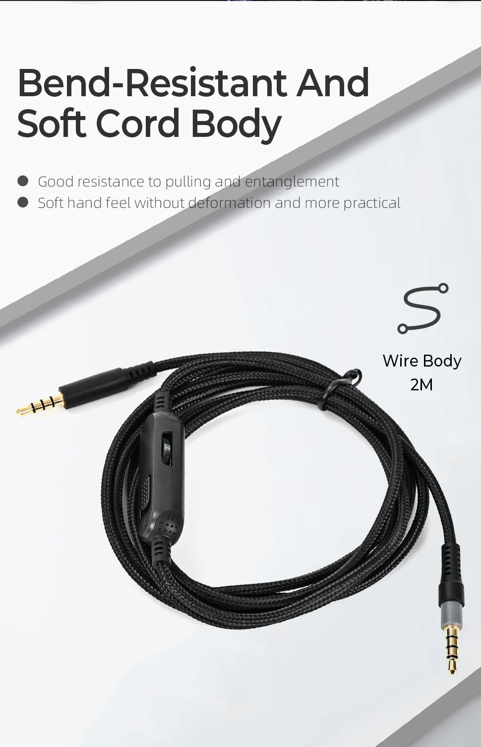 3.5mm Plug 2M Headphone Cable for HyperX Cloud Alpha Gaming headset Replacement Portable Headphone Sound Control cable