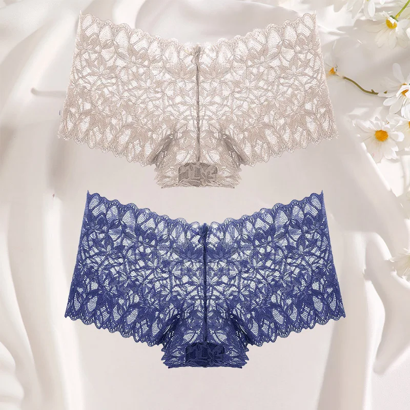 FINETOO 2 יחידות תחתוניות קצרות משי לנשים בגזרה נמוכה תחתוניות פרחוניות S-XL תחתוניות מיניות סקסיות לנשים תחתוניות משי