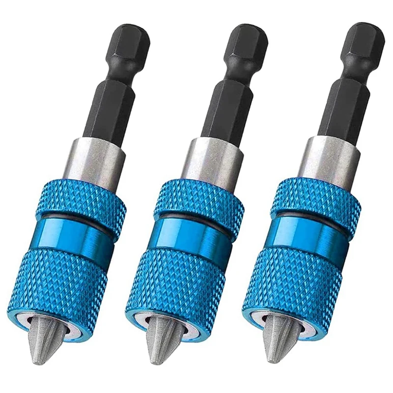 

3PCS 60Mm Drywall Screw Bits Setter Magnetic Bit Holder 1/4 Inch Hex Shank Driver Bits Adjustable Depth Screw Holder