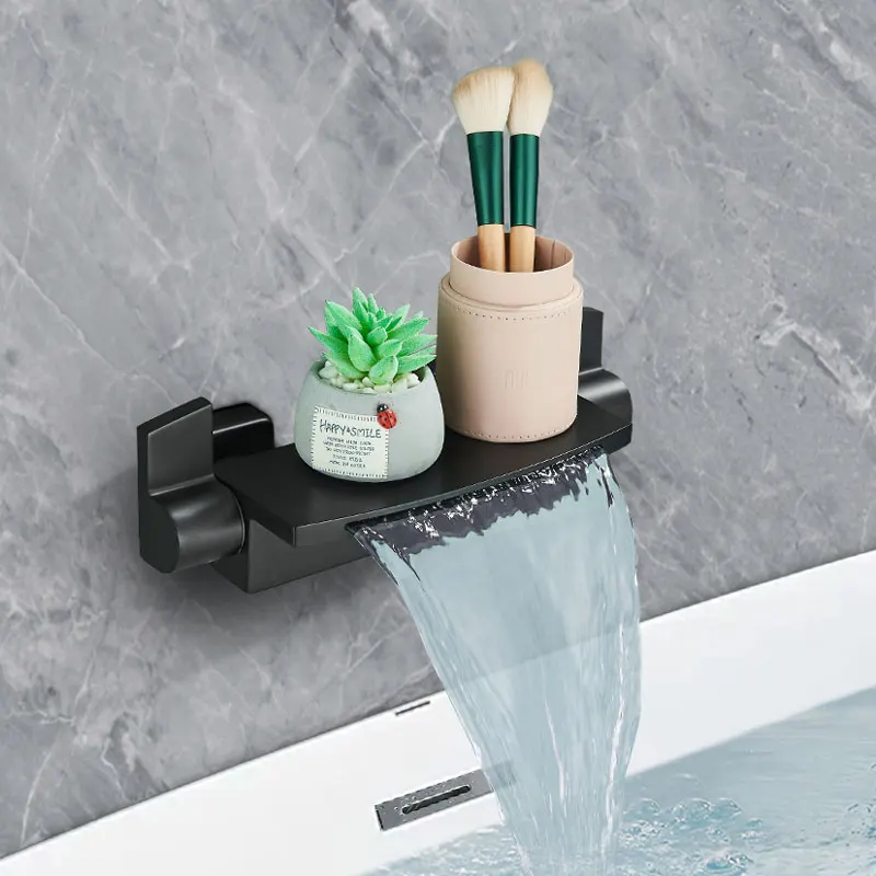 

Matte Black Bathtub Spout Concealed Waterfall Shower Faucet Wall Mounted Tub Mixer Tap Brass Bathroom Accessory