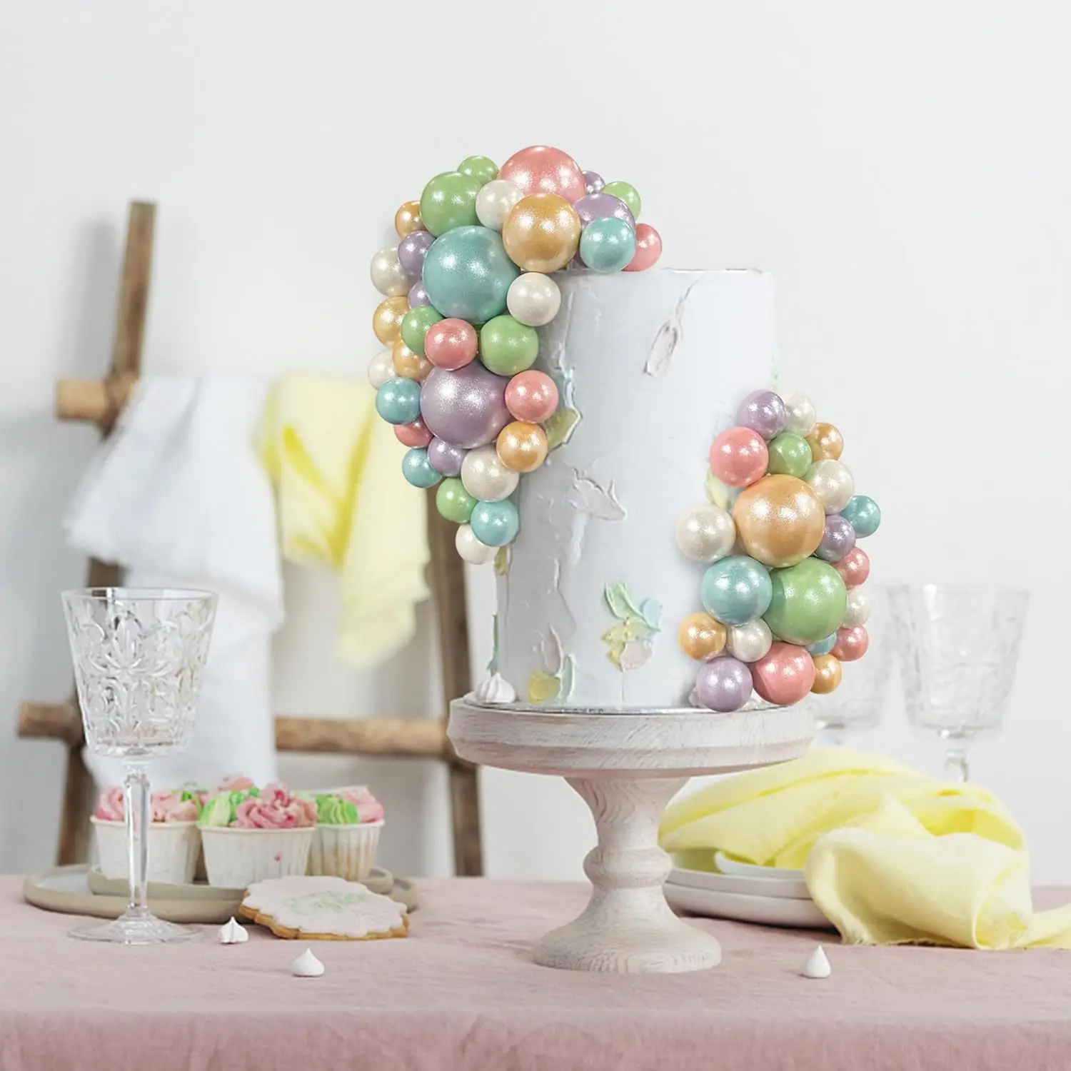56 Stück Kugel-Kuchenaufsätze – bunte Perlen-Kuchendekorationen für Geburtstag, Hochzeit, Cupcakes, Ball, Partyzubehör, DIY-Dessert-Dekoration – Detail 40