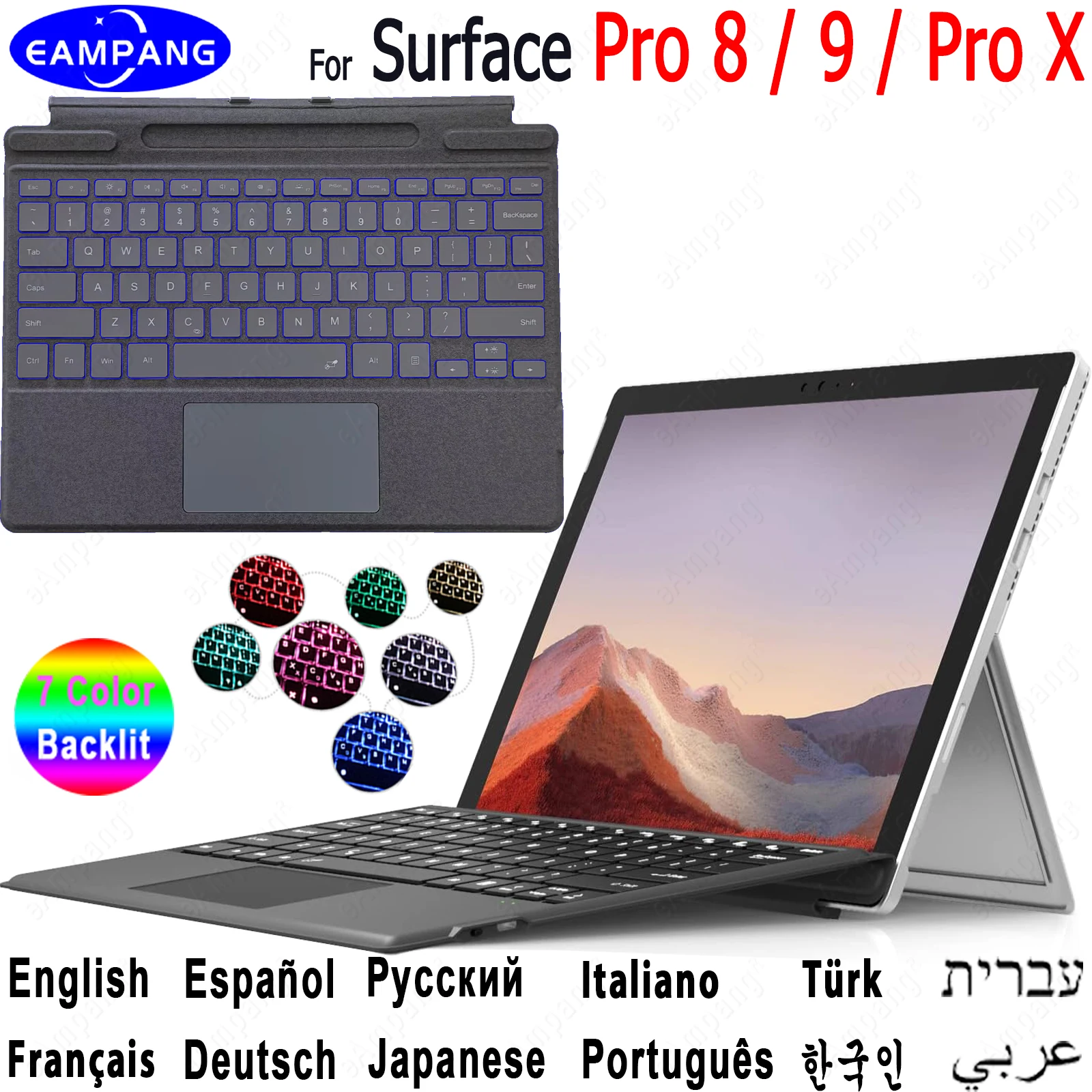 

Trackpad Keyboard for Microsoft Surface Pro 8 9 X 13.0 Keyboard Russian Spanish Arabic Hebrew Korean French AZERT