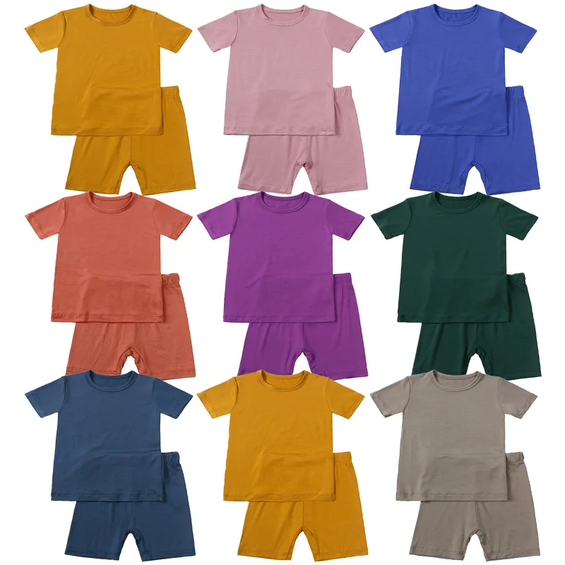 Kids Bamboo Fiber Clothes Set Short Sleeve Pajamas Top Shorts Loungewear Sleepwear
