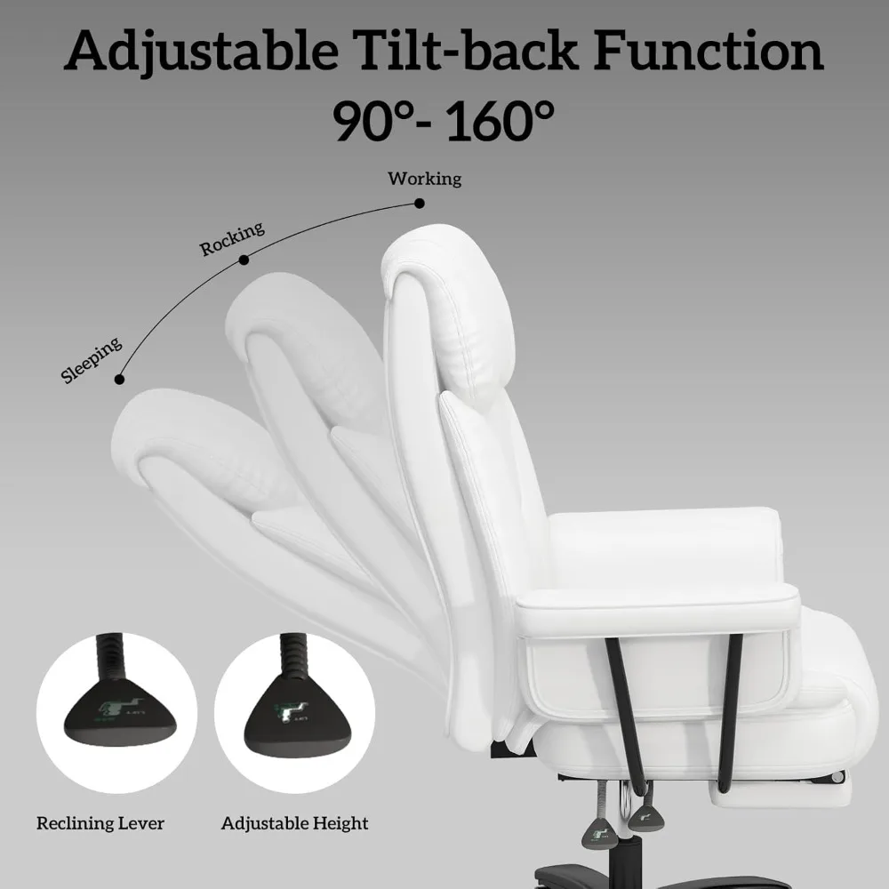 Big and Tall Office Chair 400LBS, 160° High Back Reclining Office Desk Chair with Wide Seat, Arms, Footrest, White 4