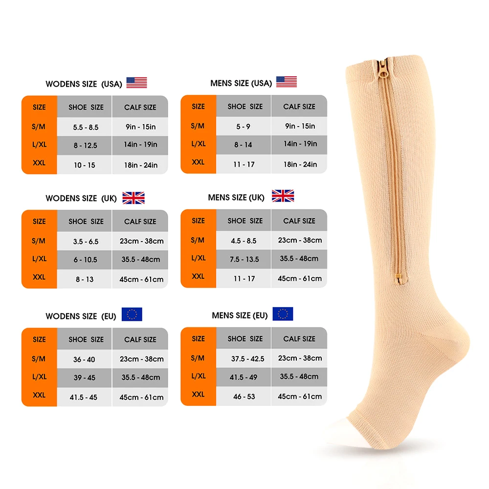 Compression Socks Zipper 15-20 mmHg Knee High Close Toe Support for Men Women Varicose Veins Edema thigh high socks leg compression sleeves