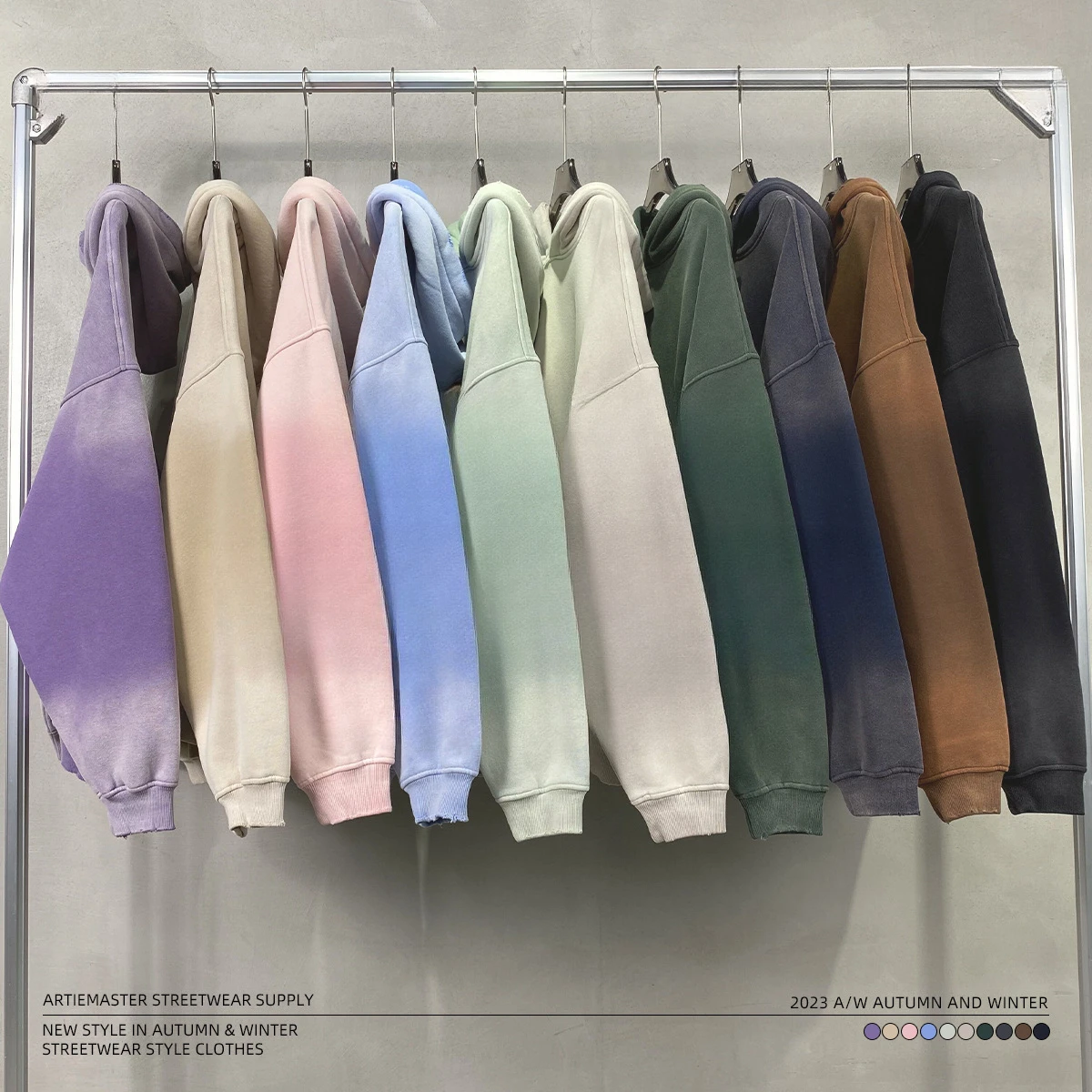 

2023 autumn and winter solid color blank plus velvet thickened spray dyed old hooded sweater men and women couple suits