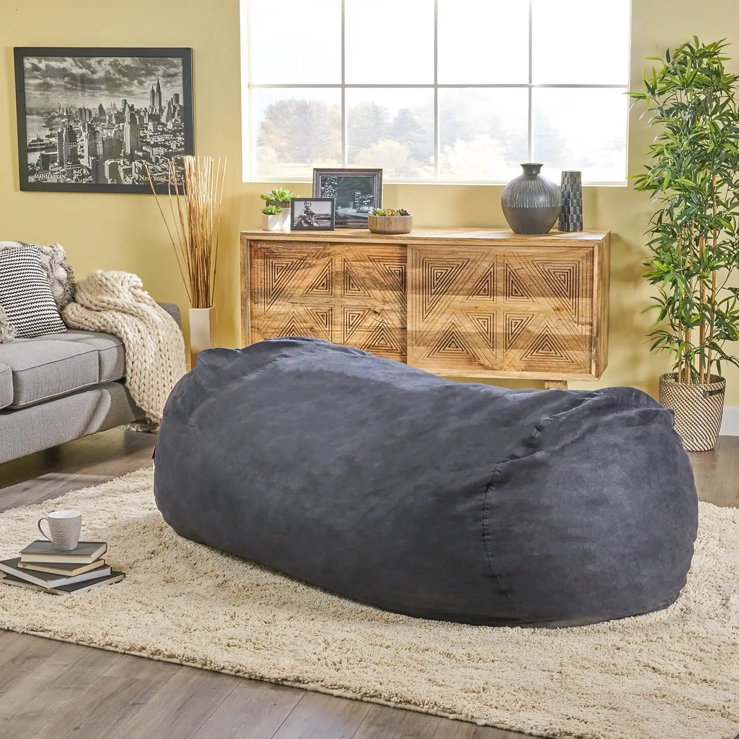 Knight Home Traditional David 7 Foot Bean Bag, Black