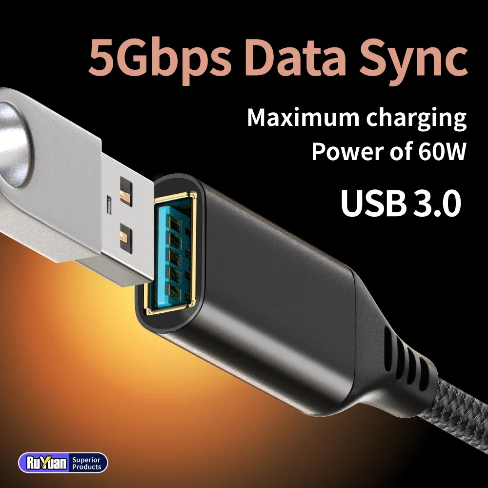 Durable Braided USB 3.0 Extension Cable - Type A Male to Female - Fast Data Transfer