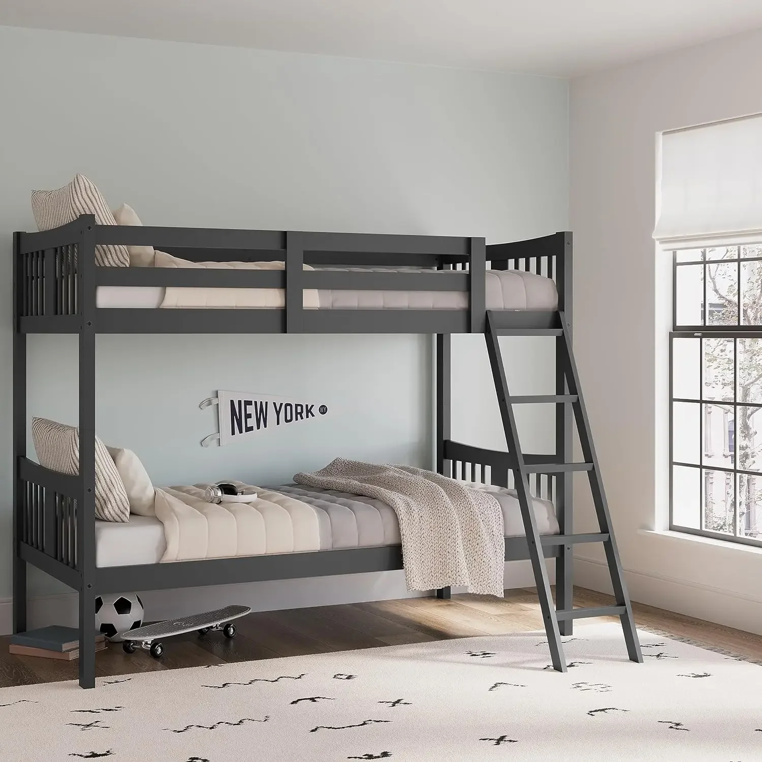 

Caribou Twin-over-Twin Bunk Bed (Gray) – GREENGUARD Gold Certified, Converts to 2 individual twin beds