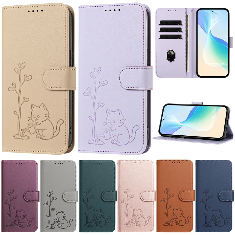 Cartoon Cat Leather Flip Phone Case
