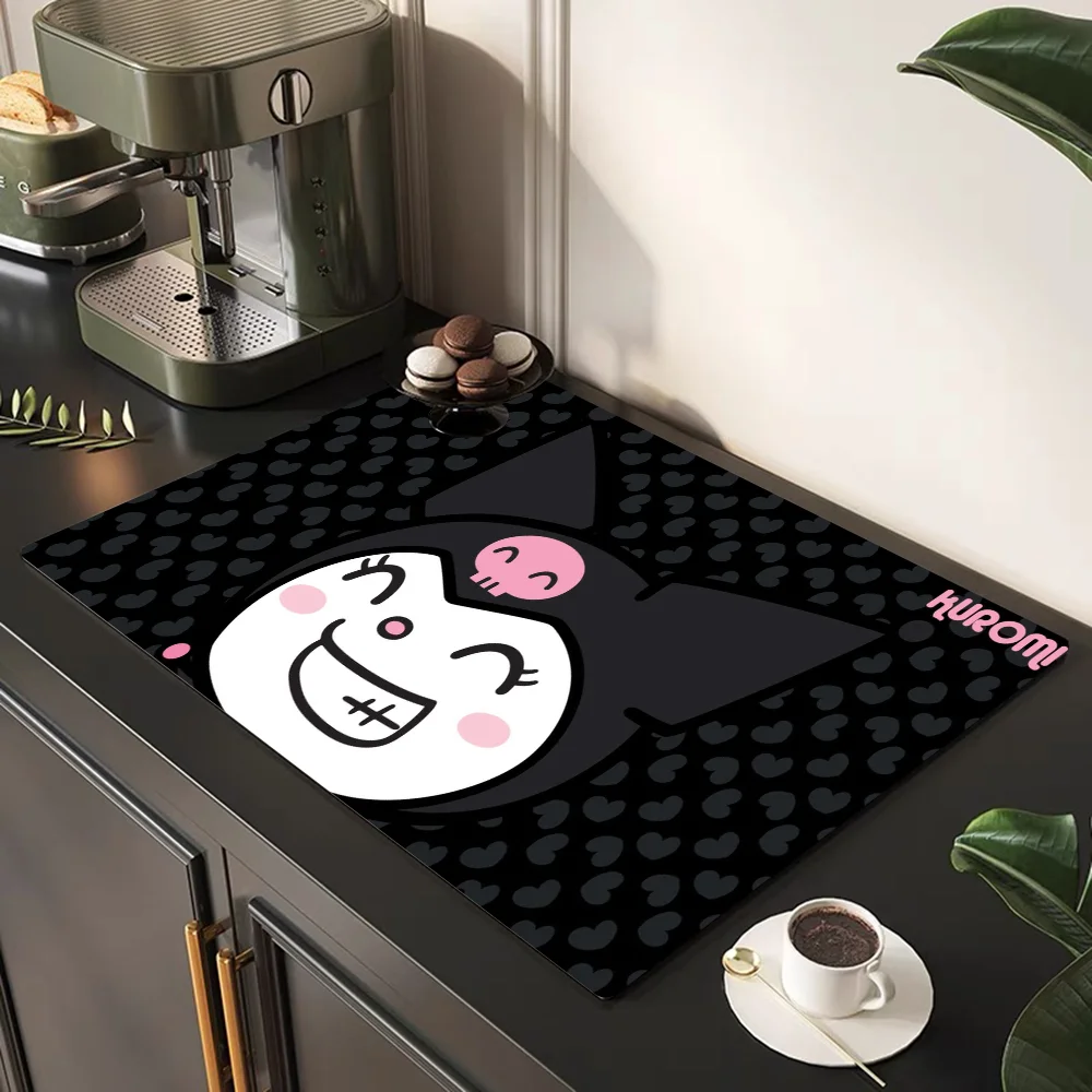 Cartoon K-KuromiS Coffee Tablewear Drain Pad Bathroom Square Absorbing Anti-slip Dry Mat Kitchen Placemat Dishes Cup Pad 4