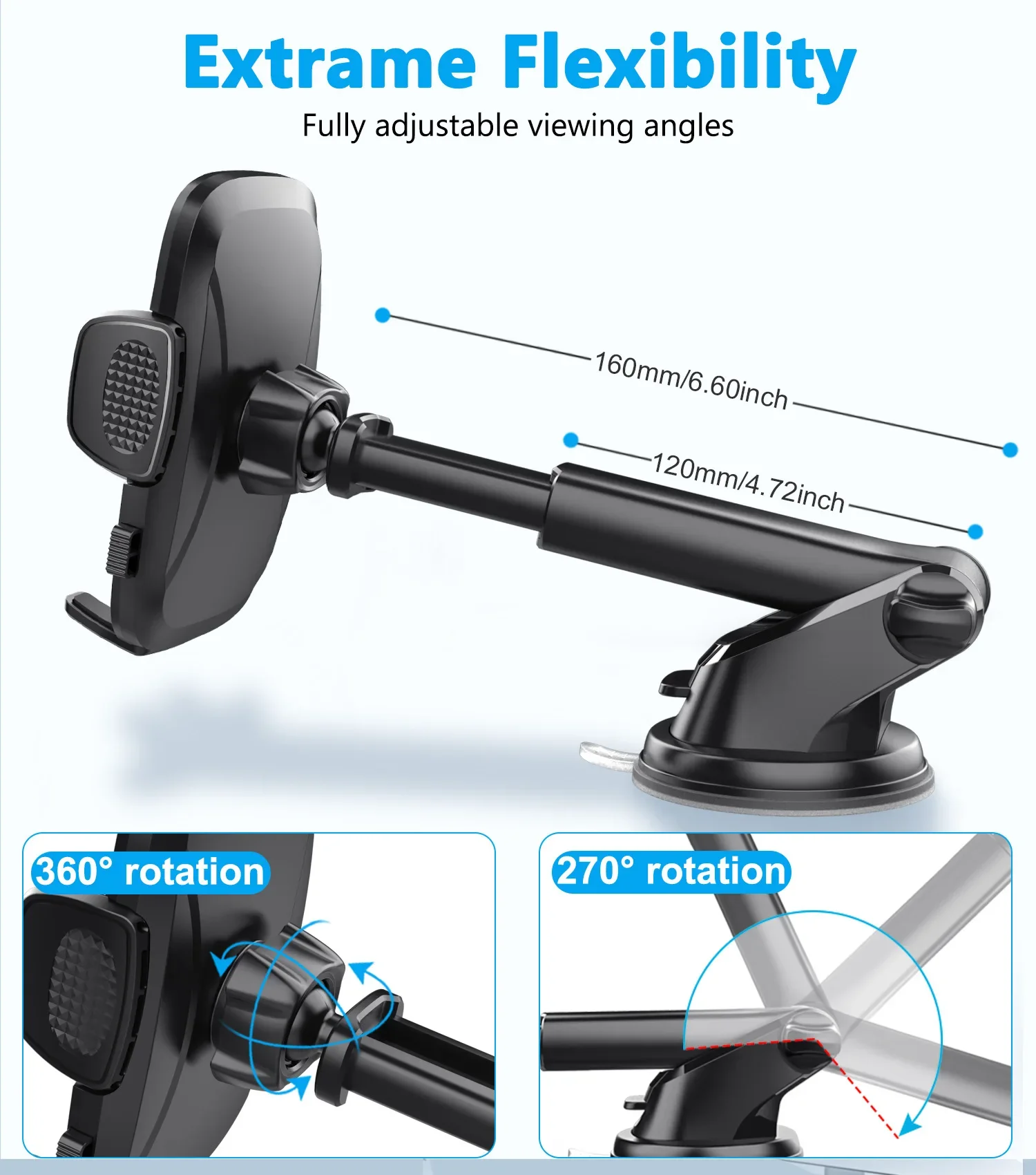 Universal Car Phone Holder – Dashboard & Windshield Mount with Adjustable Clip