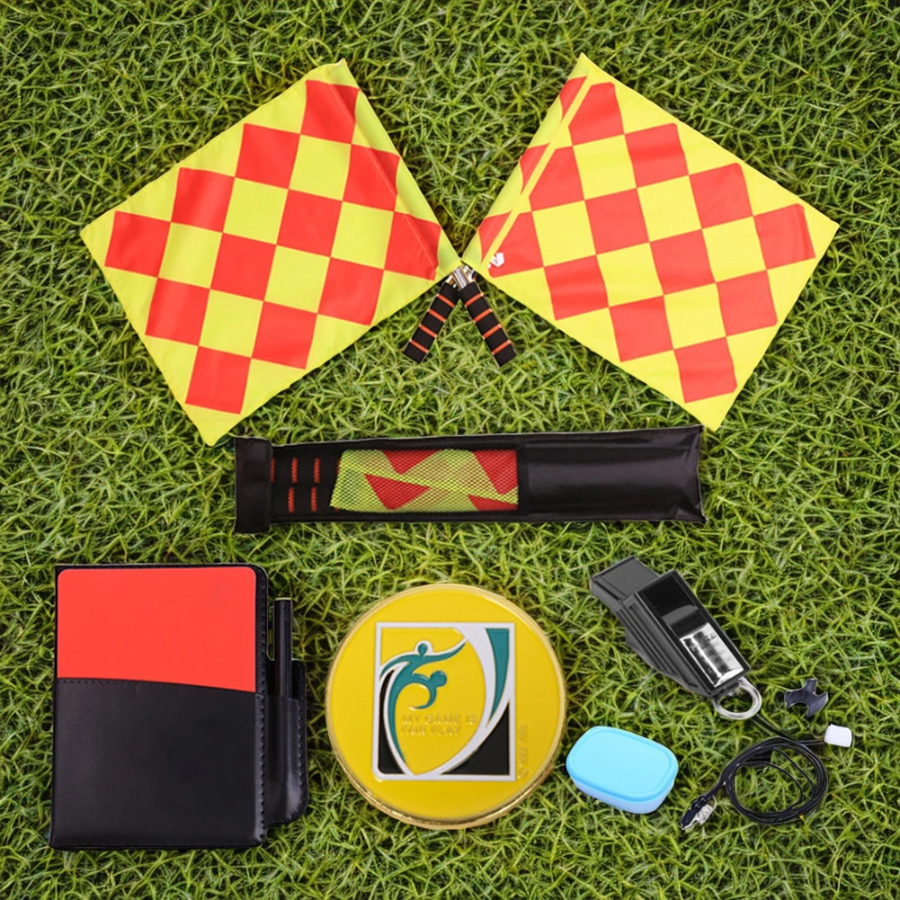 Soccer Referee Kit Soccer Referee Flag Red and Yellow Cards with Whistle Notebook and Pencil for Sports Football