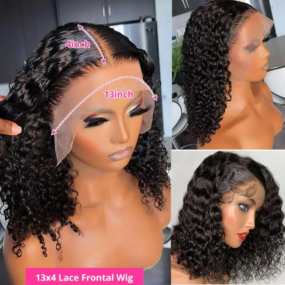 Brazilian Deep Wave Bob Wig 13x4 Lace Frontal Wig Human Hair Natural Hairline Remy Short Curly Closure Wig Preplucked Baby Hair