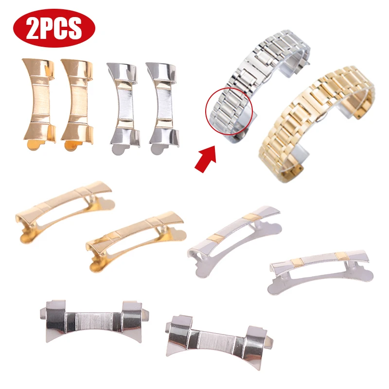 

New Stainless Steel Silver Watch Band Bracelet Middle polished Curved end Watch Parts 2pcs