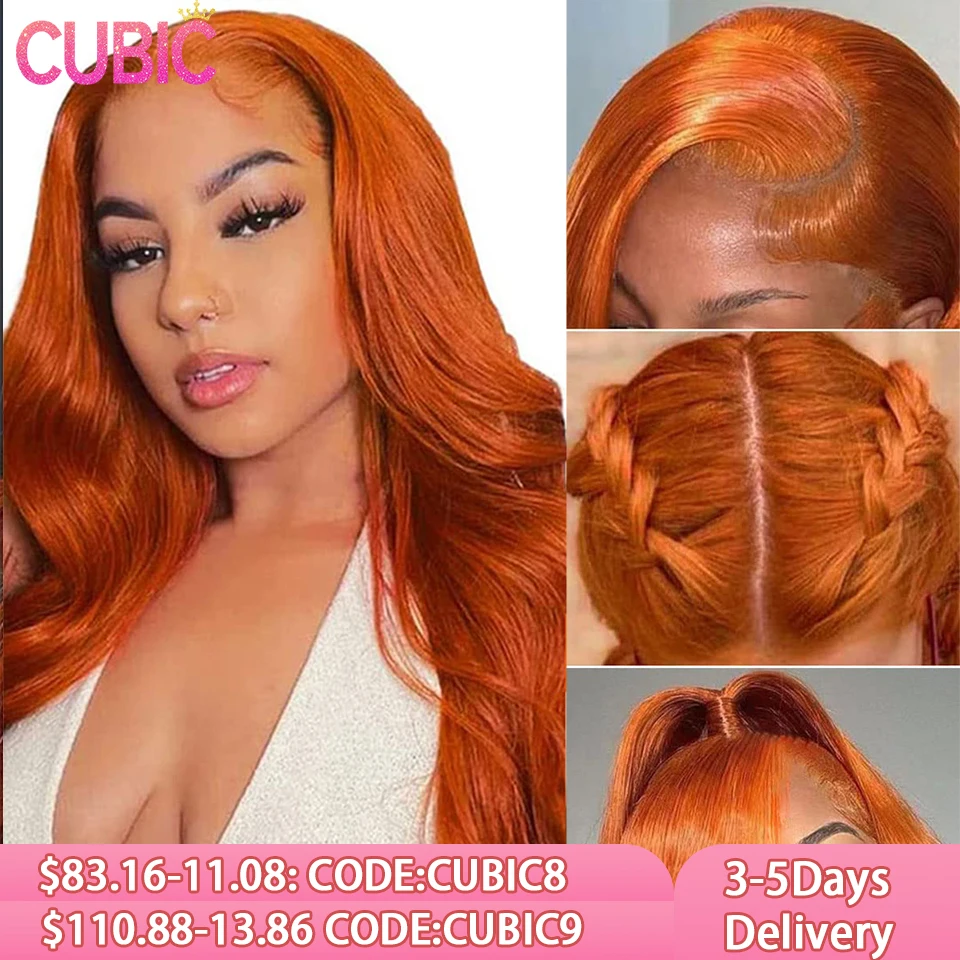 Onda do corpo Lace Front Perucas, Cabelo Humano, Gengibre Laranja Peruca, HD Lace Frontal Perucas, Pré Arrancado com o Cabelo do Bebê, 13x4