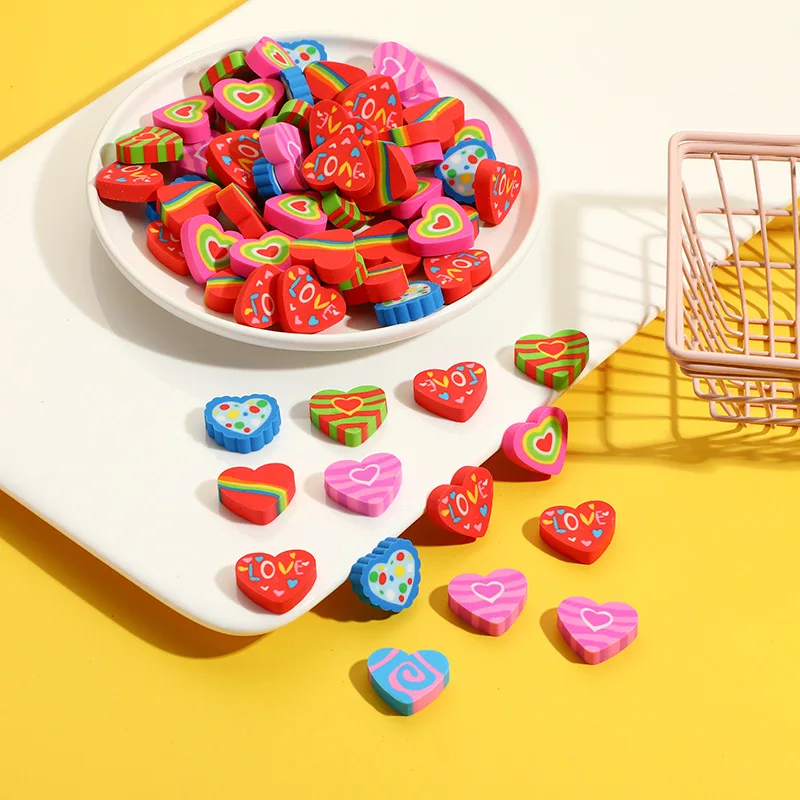 10Pcs/Lot Cute Colorful Heart-Shaped Erasers Creative Student Gifts Kawaii Cartoon Love Pencil Rubber Kids School Stationery 3