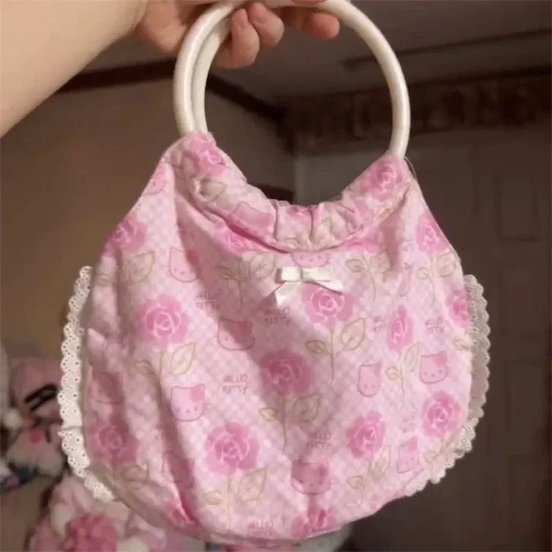

In stock Japanese Medieval Hello Kitty Rose Series Handbag Cute And Sweet Summer Small Fresh Handbag Gifts