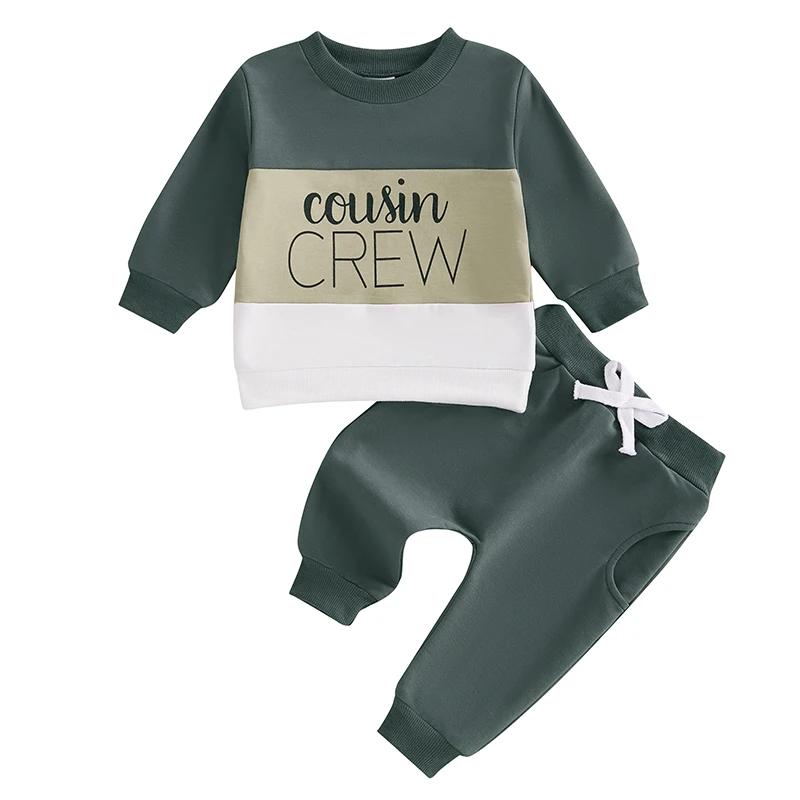 Baby Boys Pants Set Contrast Color Long Sleeve Crew Neck Letters Print Sweatshirt with Sweatpants Infant Clothes