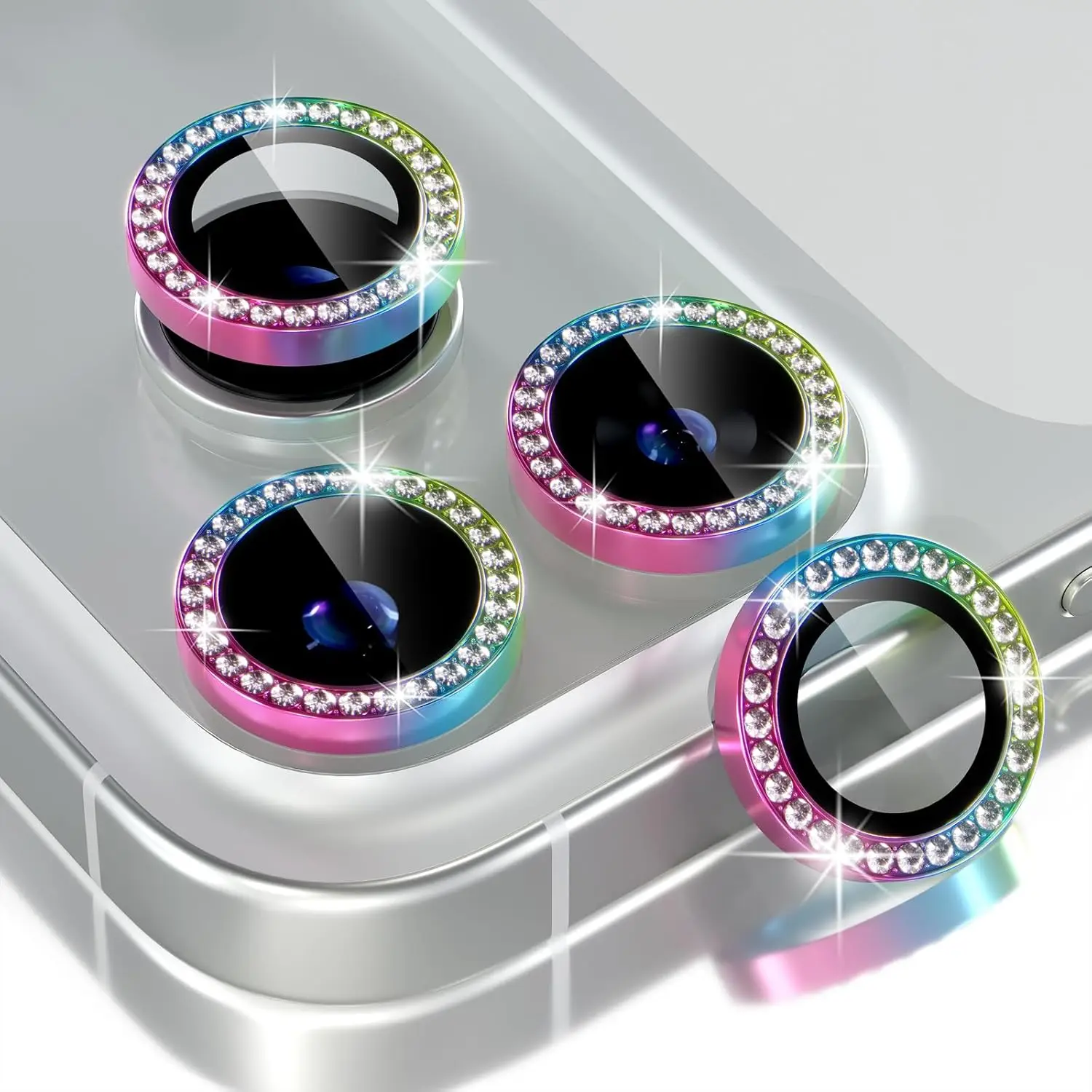 Bling Glitter Diamond Camera Protector with Tempered Glass Cover and Metal Frame