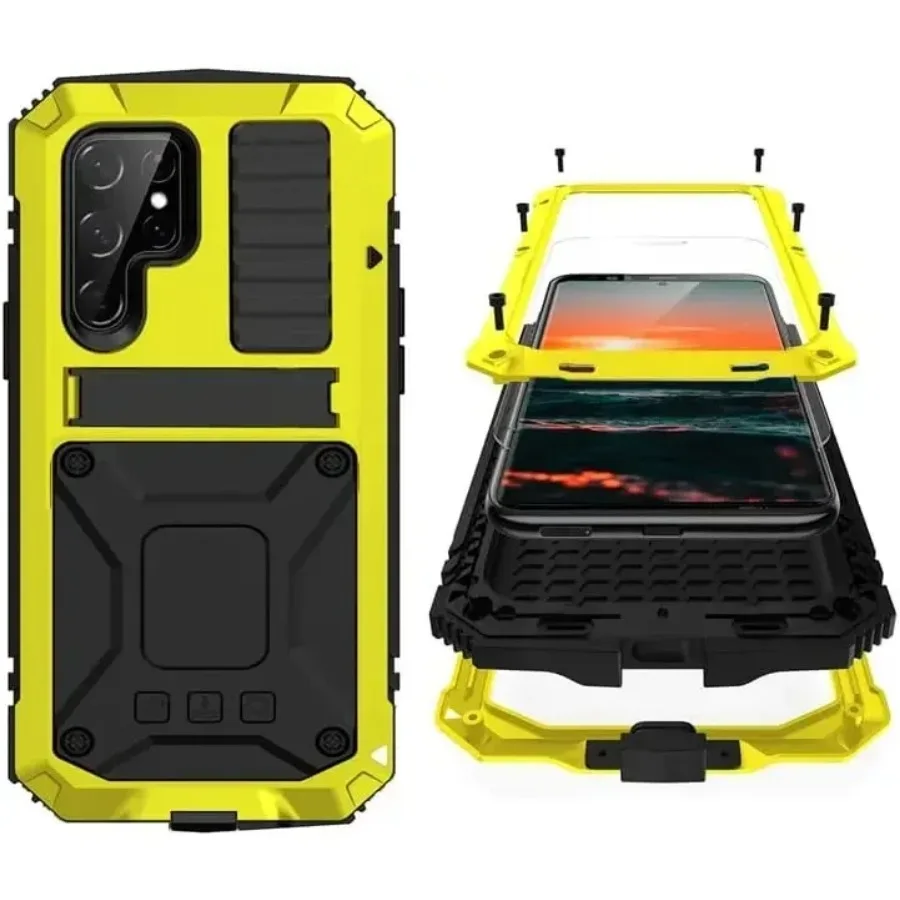 Premium Heavy-Duty Aluminum Metal Armor Phone Case with Shockproof Screen Protector