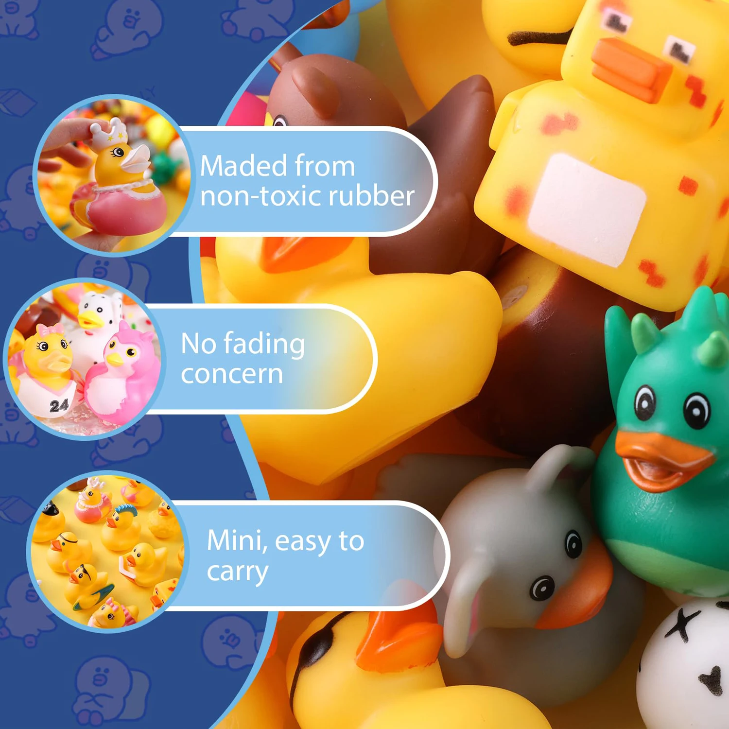 50 Pack Car Rubber Ducks,Car Decoration Assorted Rubber Ducks in Bulk Shower Swimming Bath Toy 3