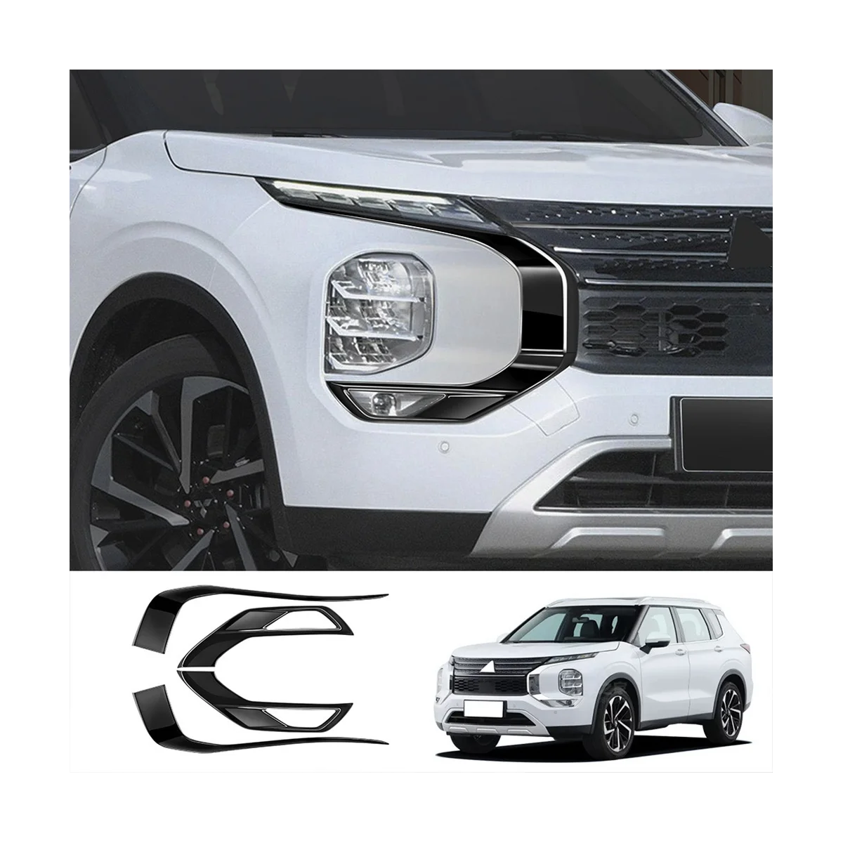 

Bright Black ABS Front Bumper Mesh Center Grille Grill Moulding Strips Cover Trim for Mitsubishi Outlander 2022-2023
