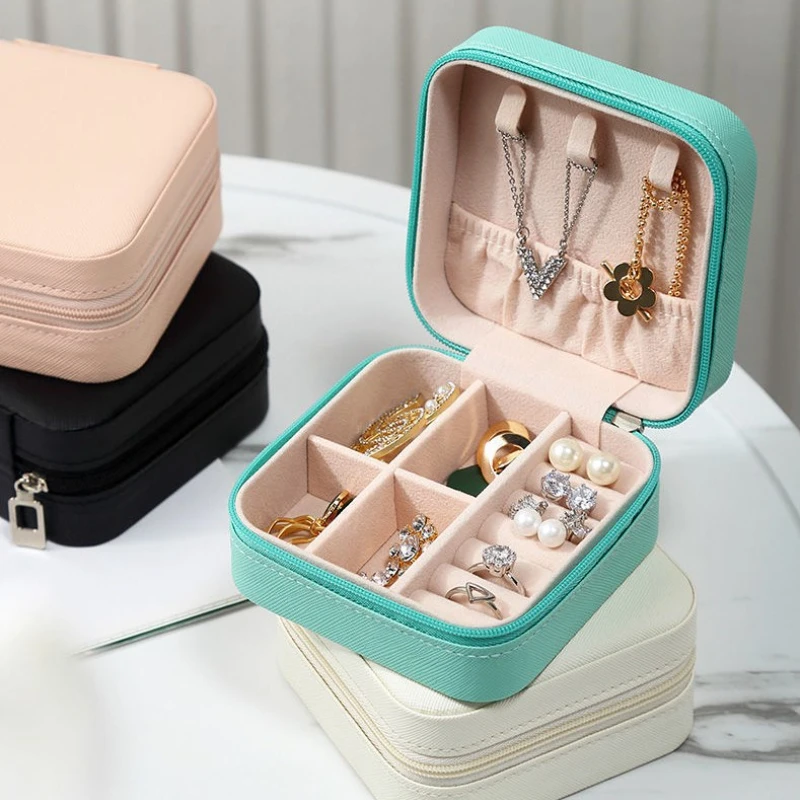 Jewelry Storage Box Multilayer Rotating Plastic Jewelry Stand Earrings Ring  Box Cosmetics Beauty Container Organizer with Mirror