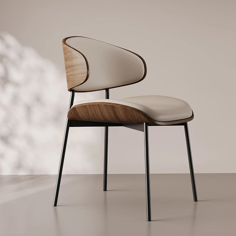 Modern Solid Wood Leather Dining Chairs with Metal for Kitchen Bedroom Coffee Shops Restaurants Hotel Rooms