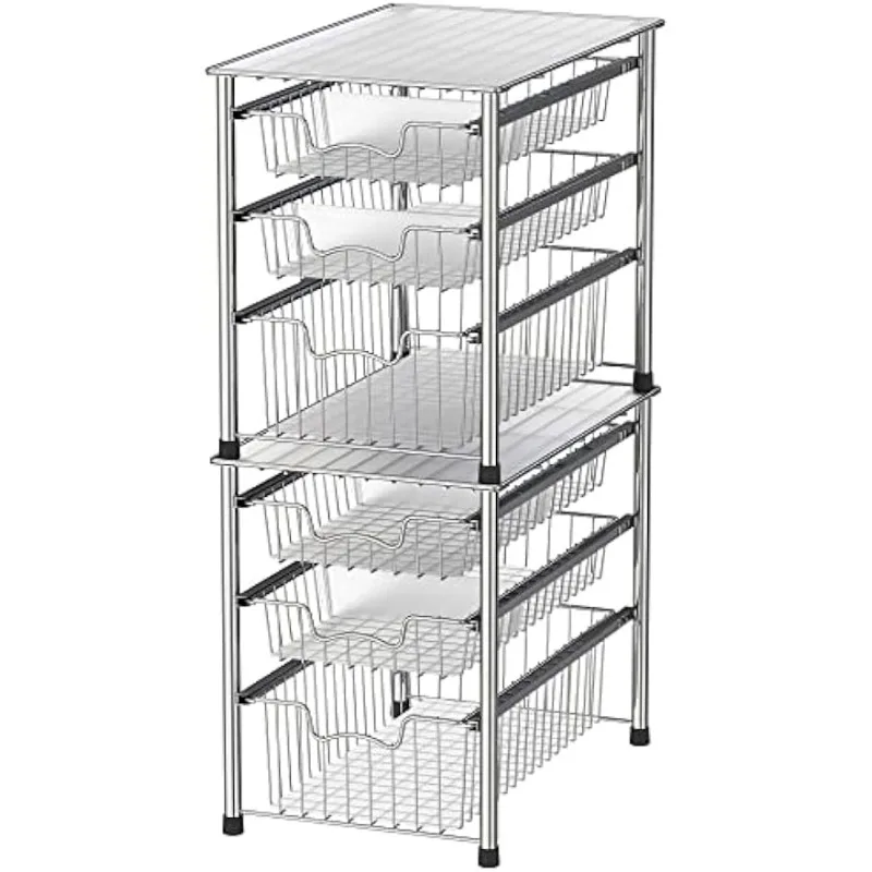 Simple Houseware 2 Tier Sliding Cabinet Basket Organizer Drawer White